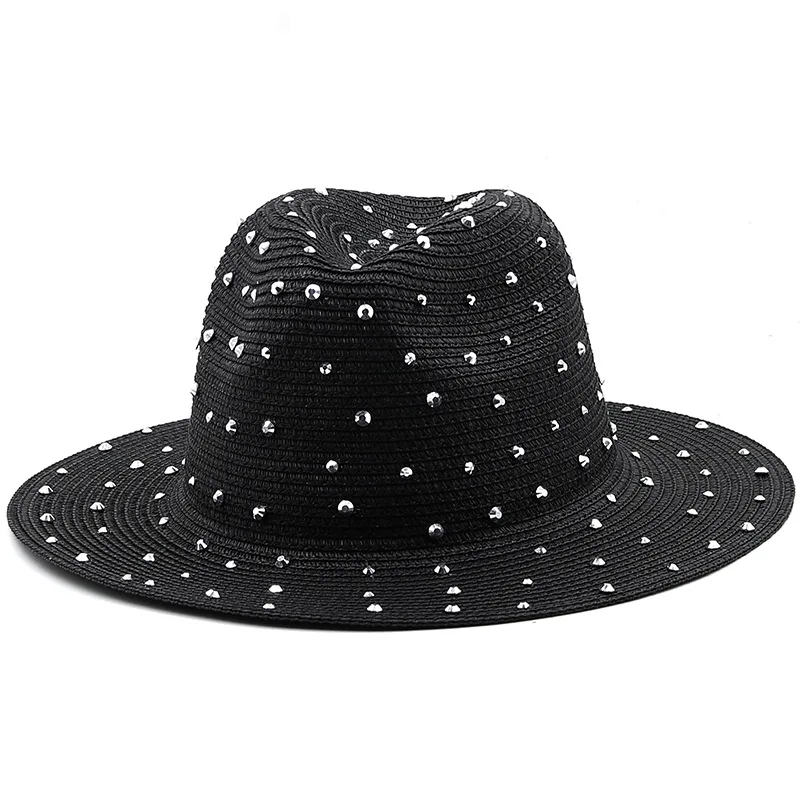HZM-24094 Summer pearl Visor Trilby Jazz women Male Fedora Summer Beach Sun Straw Panama Beach hat