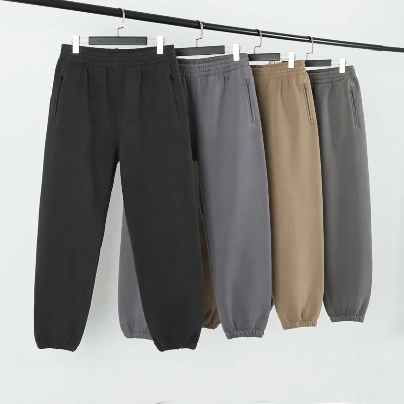 Plain Sweat Pants Winter Fleece Elastic Bottom Casual Streetwear Grey Men Joggers