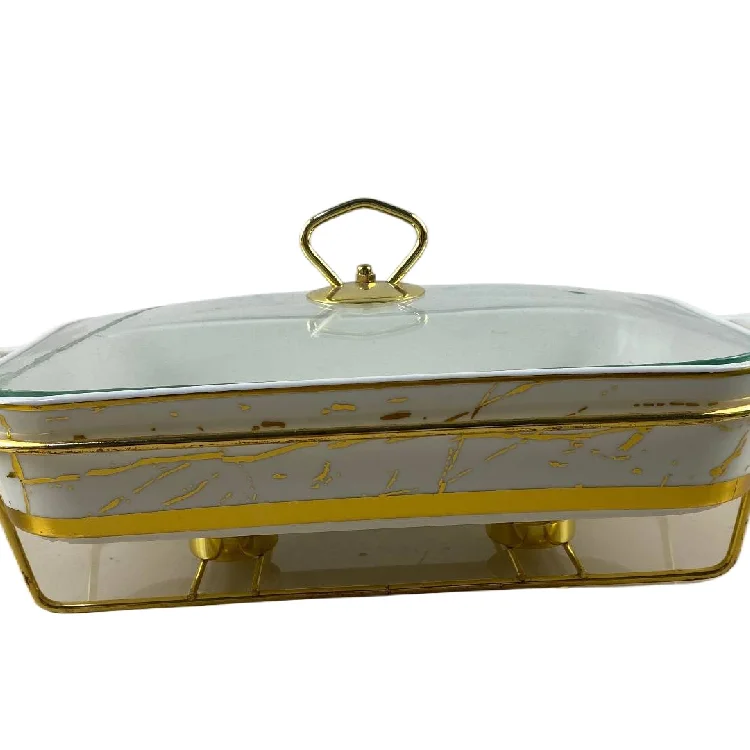 16inch Rectangular ceramic glass square baking tray with lid non stick Heating Hotel cookware pots set with Candle sheets tray