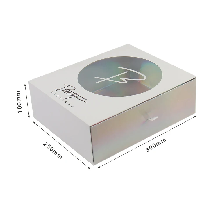 top quality paper sliding holographic gift see through packaging boxes with window