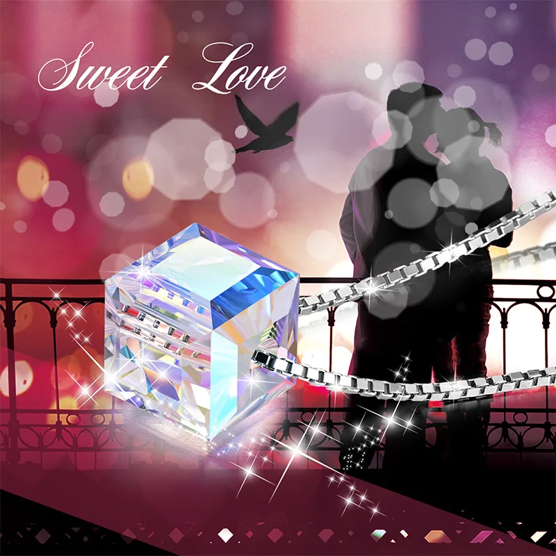 R.GEM. Allergy Free Simple Jewelry Platinum Plating S925 Silver Choker Necklace Cubic Crystals Pendant Necklace for Women