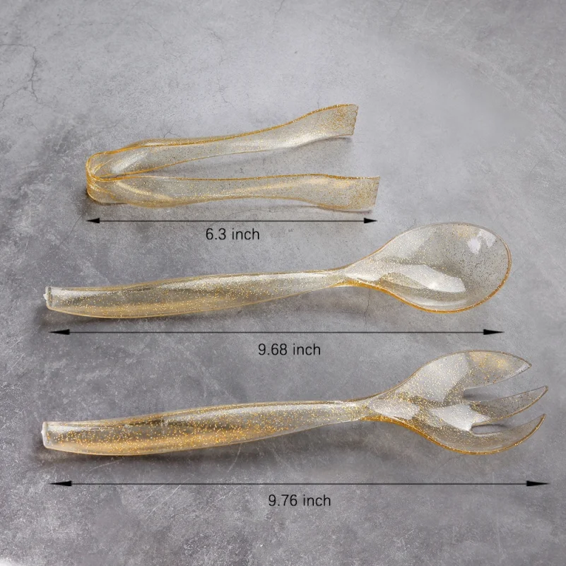 large Disposable salad hard plastic serving fork spoon and tong