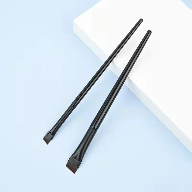 Профессиональная ультратонкая деревянная ручка, угловая плоская головка, одиночная подводка для глаз, бровей, стойкая Водонепроницаемая Кисть для макияжа веганцев