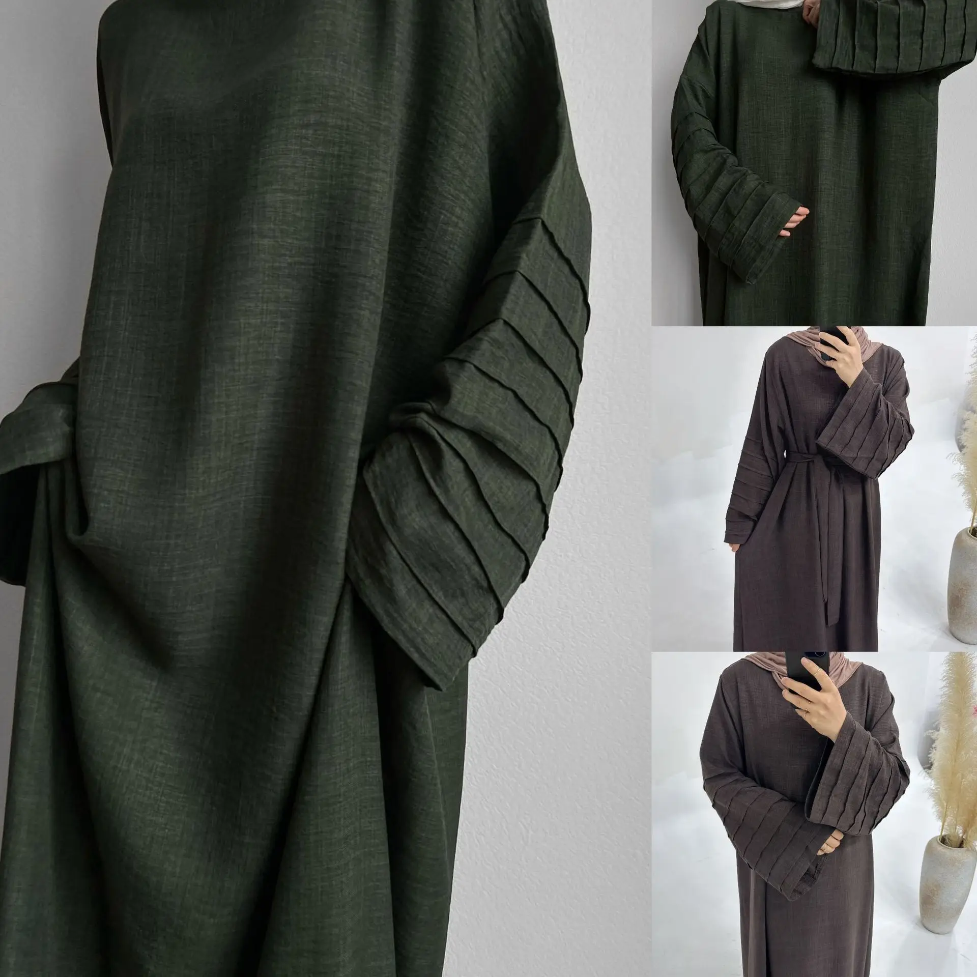 clothing manufacturer Custom Muslim women 2pcs Abaya set Plain Polyester long dress kimono Cardigan Islamic Clothing