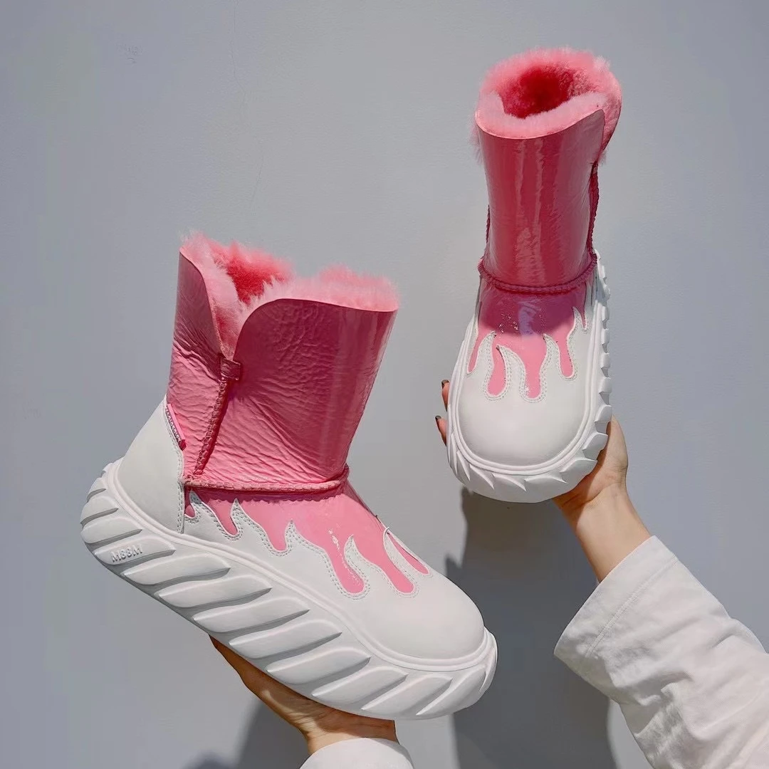 Зимние новые зимние сапоги из овечьей кожи, женские сапоги для снежной погоды на толстой подошве, утепленные теплые короткие сапоги с мехом