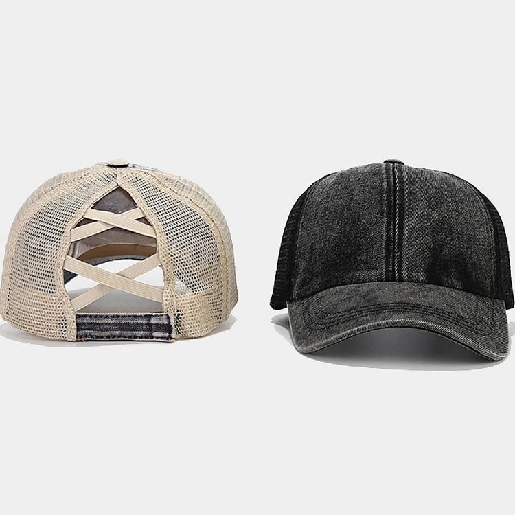 New High Profile Washed Distressed Blank Trucker Cap Mesh Hats Wholesale Custom Logo 6 Panel Mens Plain Trucker Cap Hat