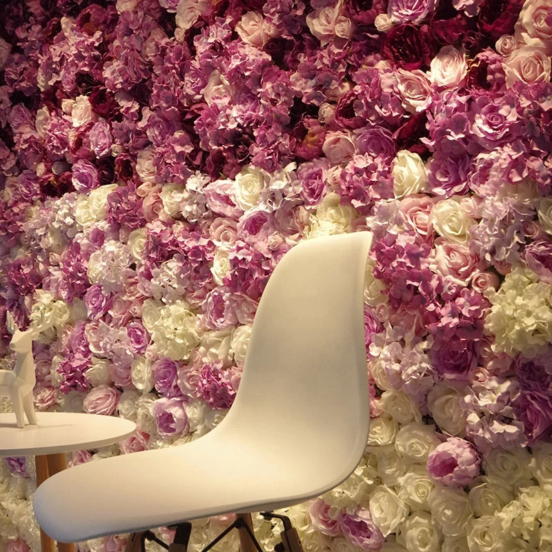 Custom romantic wedding decoration 3D silk artificial pink cloth back flower wall backdrop