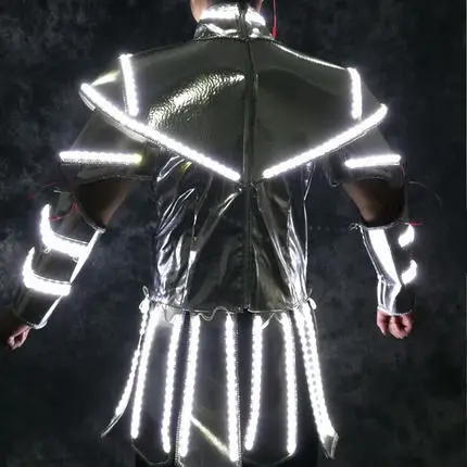 LED Robot Suit Costumes Clothes Rome white Suit LED Lights Luminous Stage Dance Performance Show Dress coat nightclub jacket