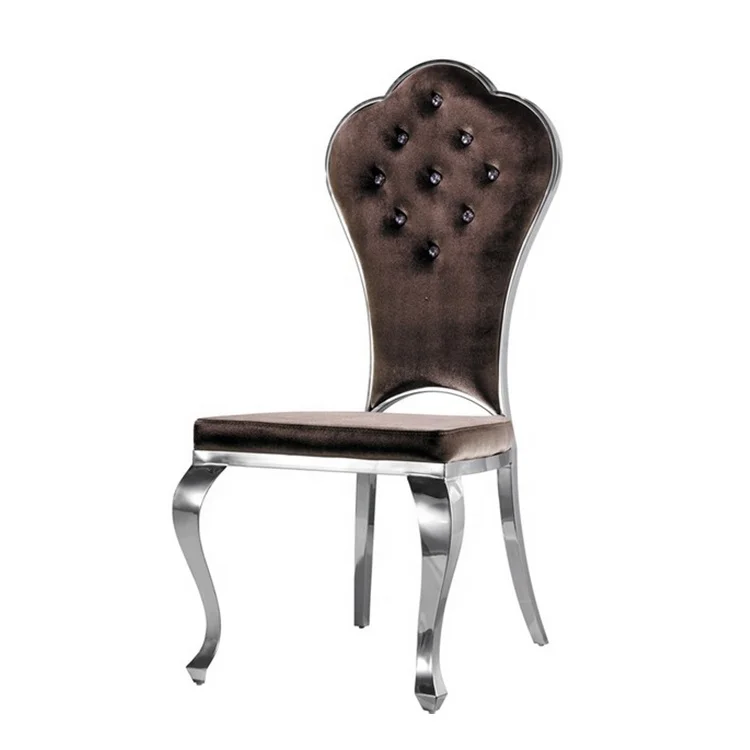 New design high shell back  grey velvet fabric stainless steel dining banquet chair