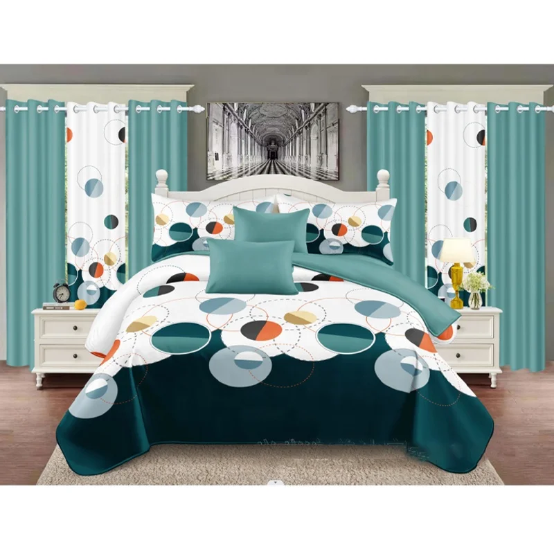 2023 new African Style Custom Multi Queen 10pcs Polyester Sheet And Curtain Matching Set curtain bedding set