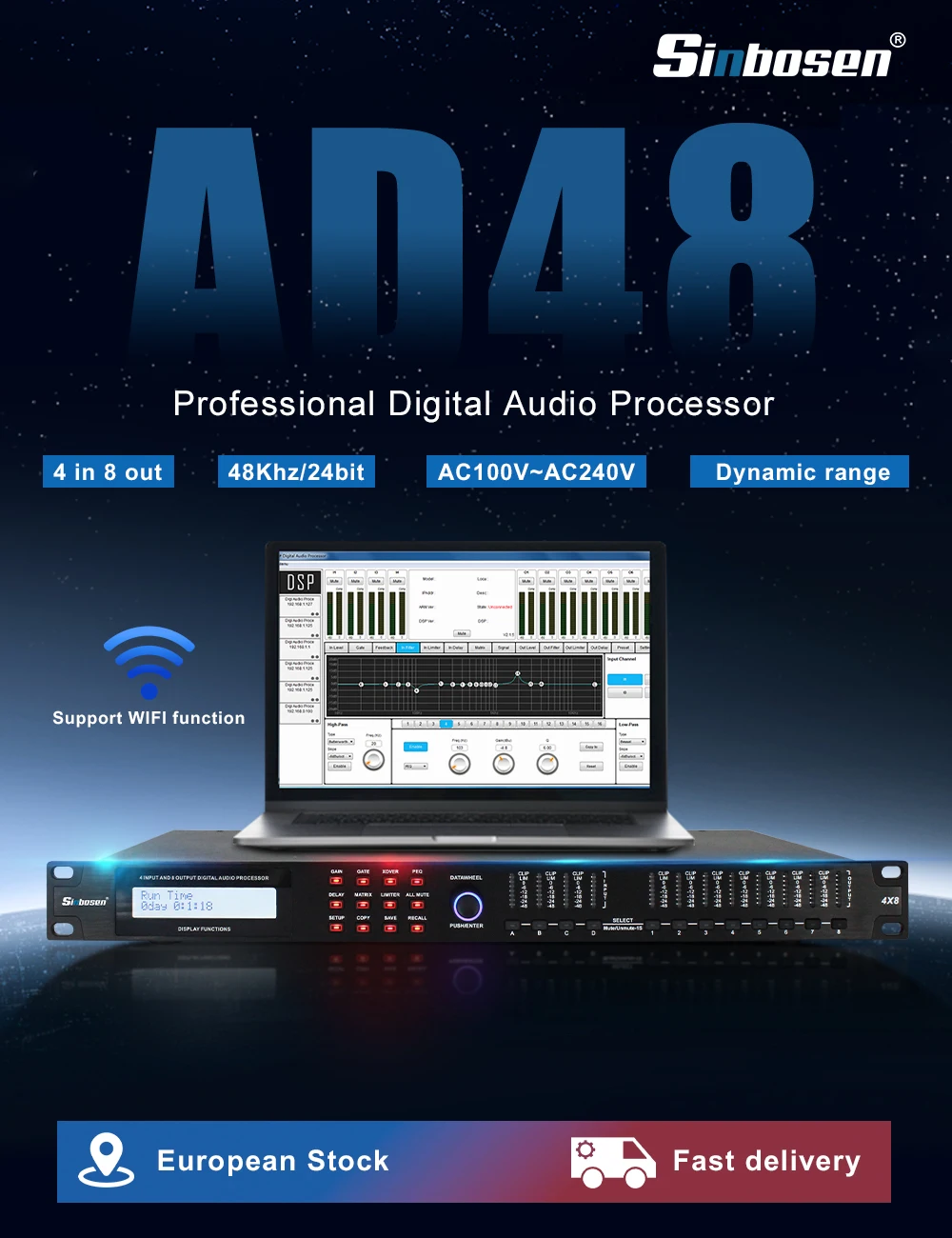 Digital audio dsp 4 in 8 out processor manufacturers
