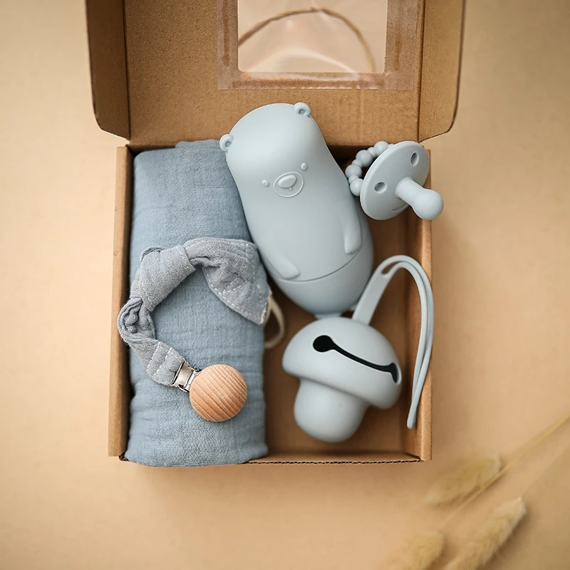 5Pcs Set Baby Care Products 100% Cotton Kids Bath Towel Little Bear Matryoshka Toys BPA Free Silicone Pacifier