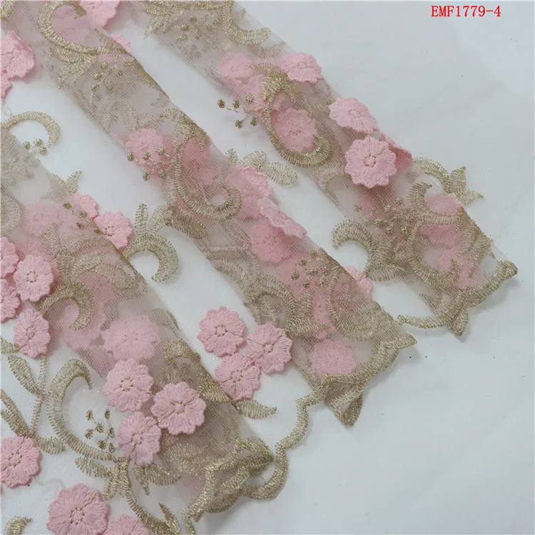 handmade fabric flowers lace fabric embroidery elegant 3d Floral Embroidered french tulle lace fabric for party evening dress