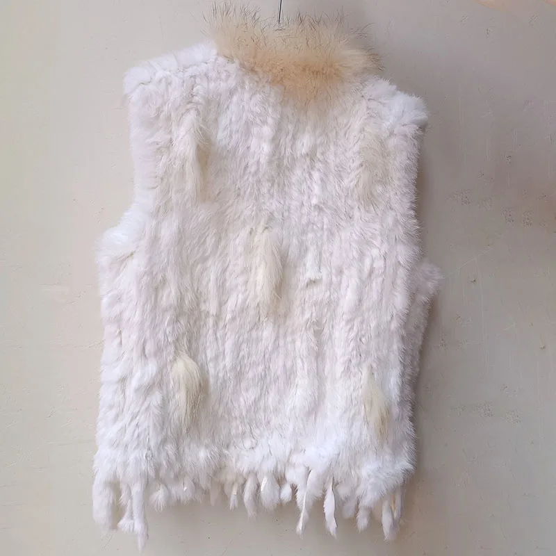 Hot sale Knitted Real Natural Rabbit Fur Gilet Women Fashion Genuine Fur Vest With Tassel Female Sleeveless Waistcoat