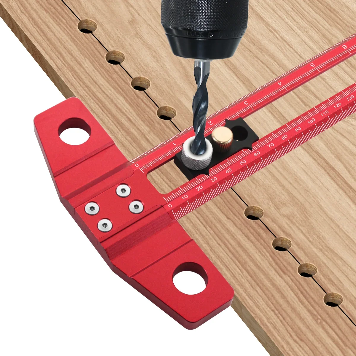 2in1 Drilling Positioning Scoring Ruler  with 6/8/10mm Drill Sleeve Aluminum woodworking Scriber Marking T Square Dowelling Jig