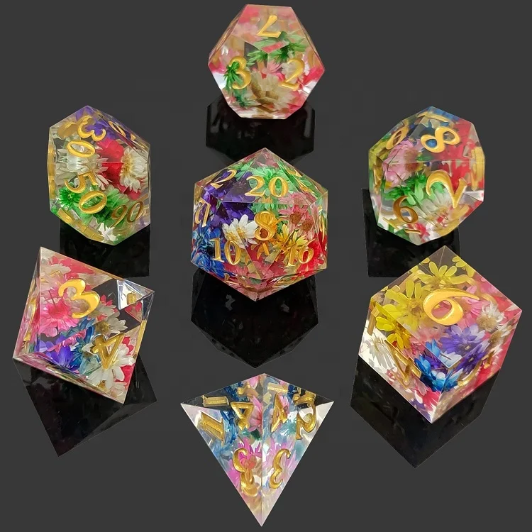 2024 New Dragon Eye Dried Flower Sand DND Resin Dice in Various Color