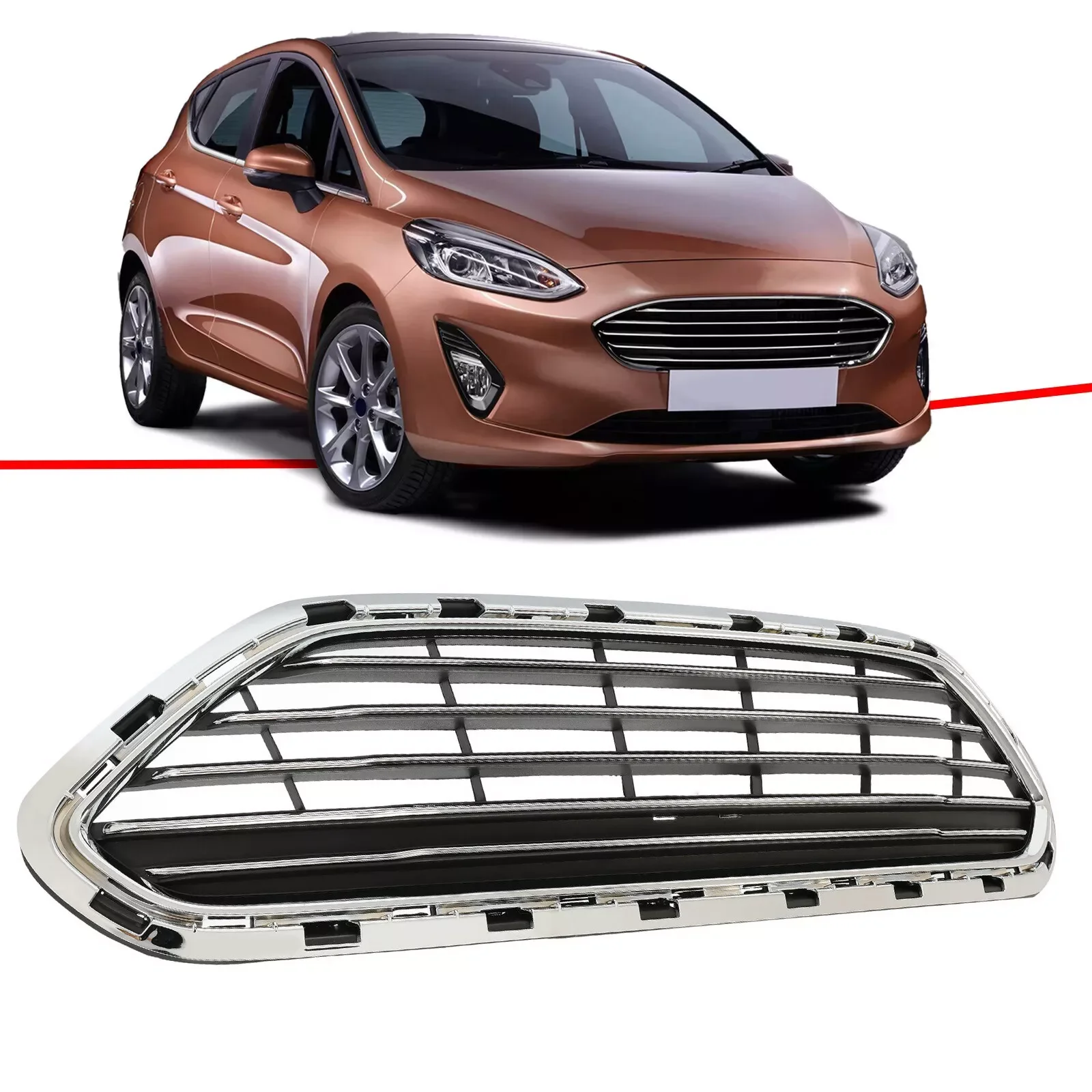 For Ford Fiesta Sedan 4-Door 2014-2019 Mesh Front Bumper Grille w/Chrome Trim
