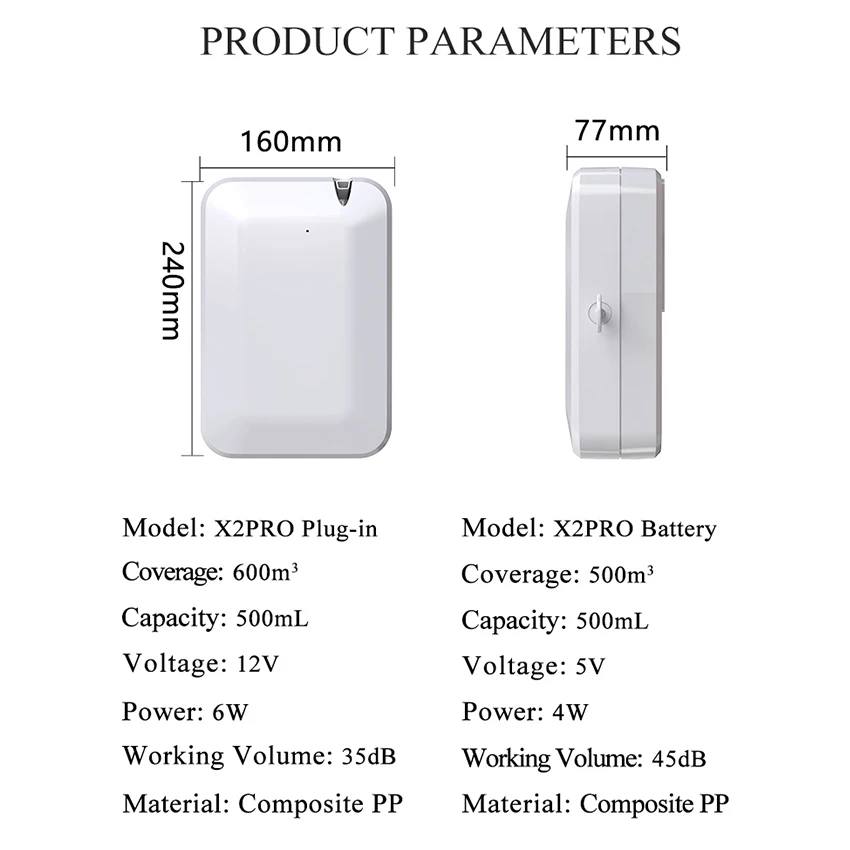 500ml X2-Pro Air Nebulizing Scent Machine for Home USB charging Plug-in Type and Battery Commercial Diffuser Hotel Household
