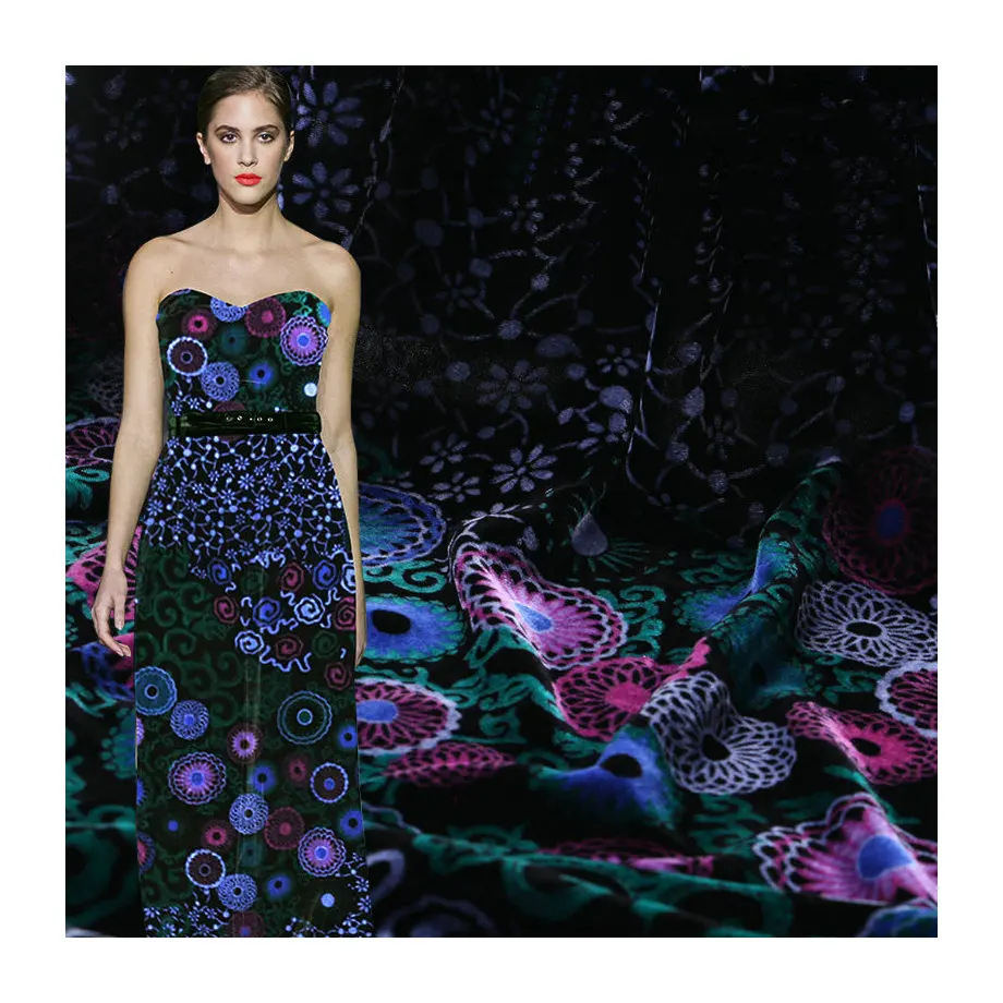 
 Шелк, искусственный шелк, смесь бархата, выгоревшая ткань, принт, выгоревшая шелковая бархатная ткань  