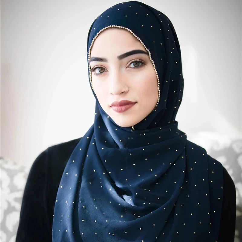 Lain Pearl Bubble Chiffon Diamond Rhinestone Shawl Scarf High Quality Shimmer Beads Headband Wrap Foulard Muslim Hijab Sjaal