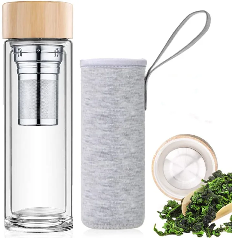 
Steel Customized Logo Tumbler Glasses Glass Tea Flask Water Thermos Mug Bottle with Bamboo Lid 