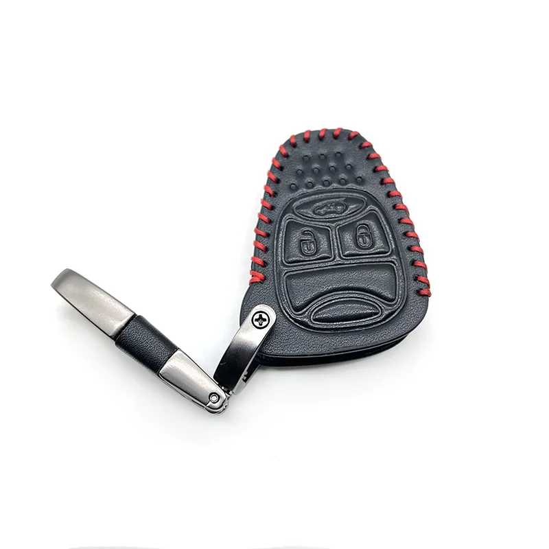 Leather Car Key Case 3 Buttons Remote Control Protector Cover For Jeep Wrangler Compass Liberty Patriot Commander Grand Cherokee