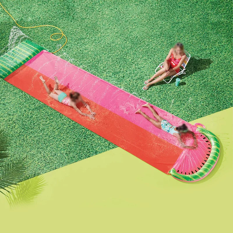 Backyard Garden Watermelon design Water Slide for Kids Racing Double Water Slides Mat Summer Spray mat for Outdoor