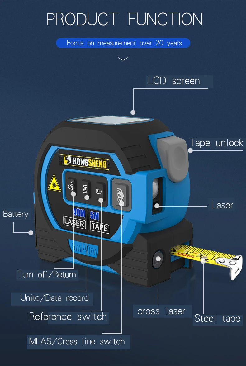 3 in 1 Laser Distance Meter Digital Measuring Instrument Tape Measure Area and Volume