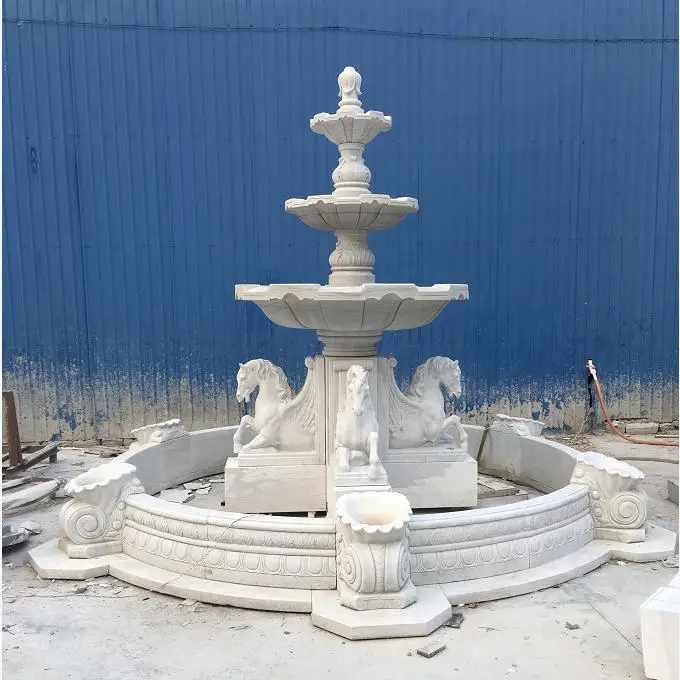 Outdoor Large Garden Round Natural antique granite Stone Marble Lion Statues Pool Flower Water Fountains