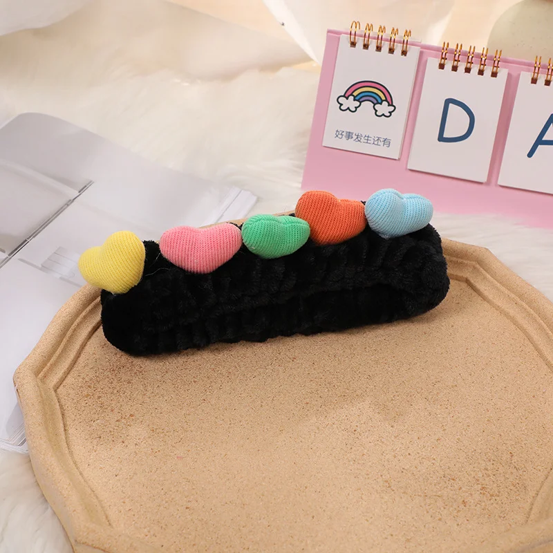Cartoon cute coral fleece colorful heart elastic headband, suitable for sports, beauty, skincare and spa