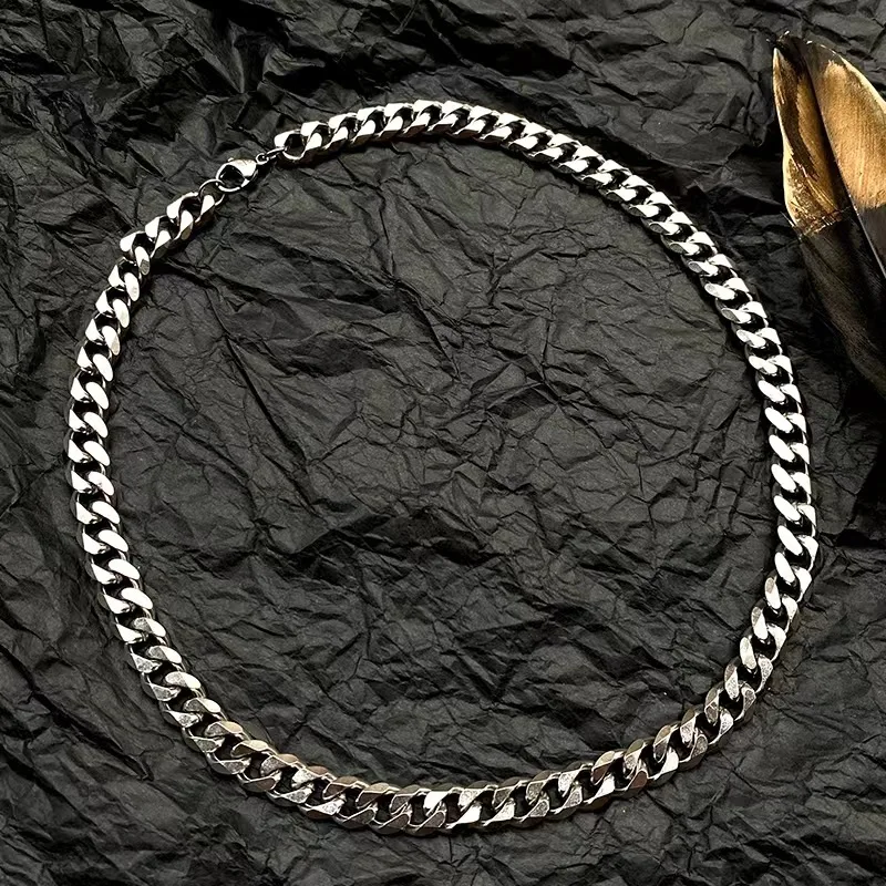 Cubanas Six-Sided Milled Rope Chain Silver Plated Alloy Jewelry Unisex Hip Hop Titanium Steel Cuban Necklace