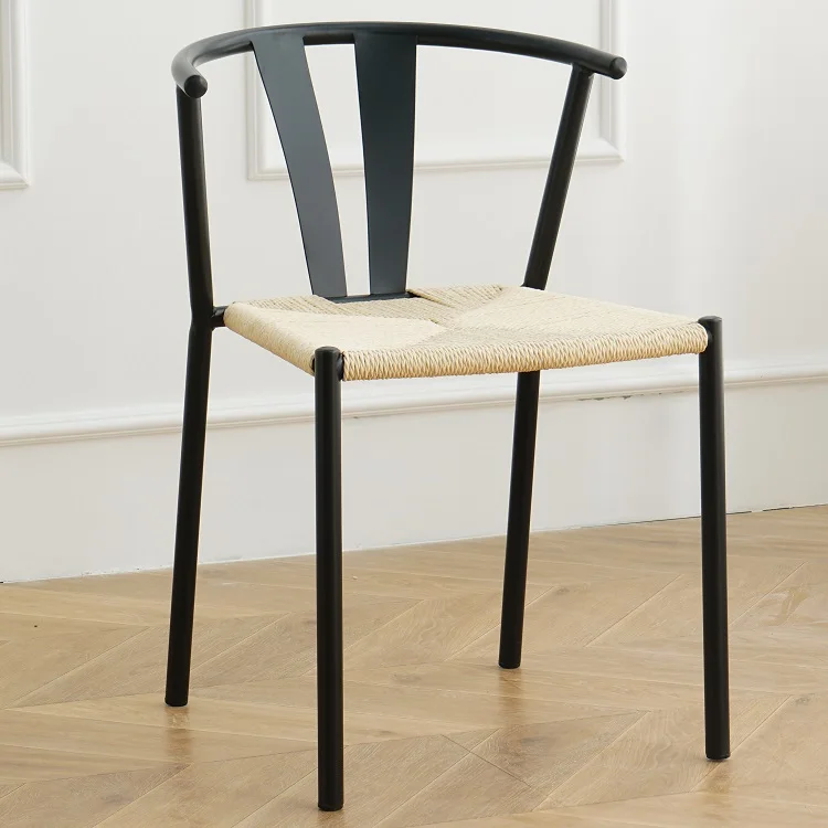 Luxury Modern Wholesale Restaurant Hotel Metal Wicker Rattan Oak color braided ropes Dining Chair With Arms