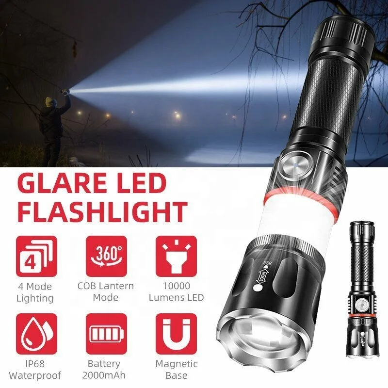 High Power Flashlights High Lumens LED Waterproof Powerful Tactical Flashlights torches with Magnetic Base