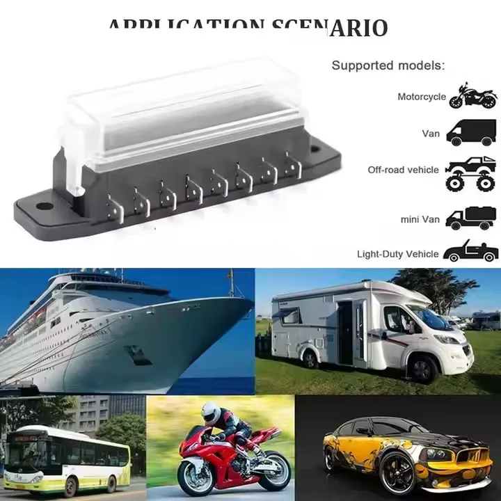 Waterproof 12V 8 Way Standard Circuit Car Fuse Box DC Electrical RV Auto Blade Fuse Block with Cover
