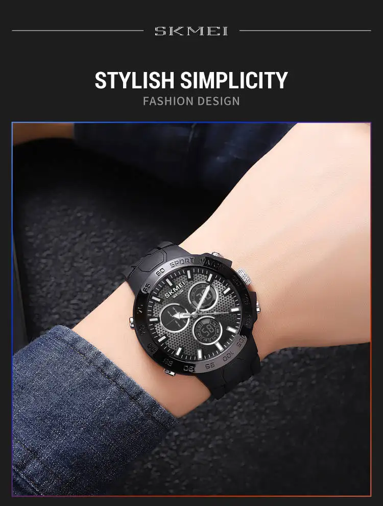 Skmei 2106 fancy odm men digital watch best Silicone strap water resist double display  sports watch manufacturer