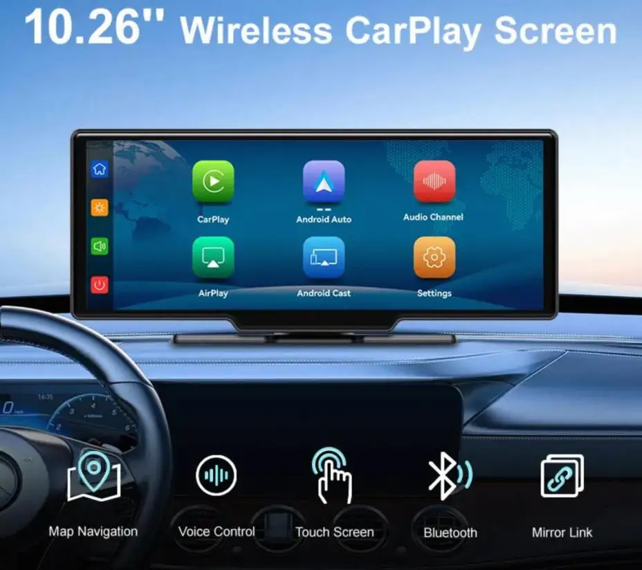 Оптовая продажа двойная камера Airplay Carplay беспроводной смарт-экран сенсорный экран 10 26 дюймов мобильный телефон