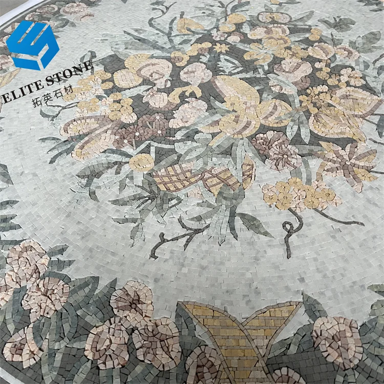 Custom high quality marble panel flooring carpet design with brass inlay waterjet floor medallion stone mosaic tile low price