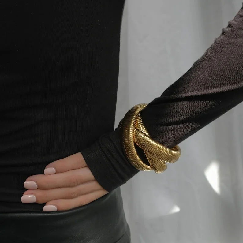 Fashion Jewelry 316L Stainless Steel Triple Cobra Bracelets Vintage Stackable Bangle Bracelet Chunky Statement Stretch Bracelet