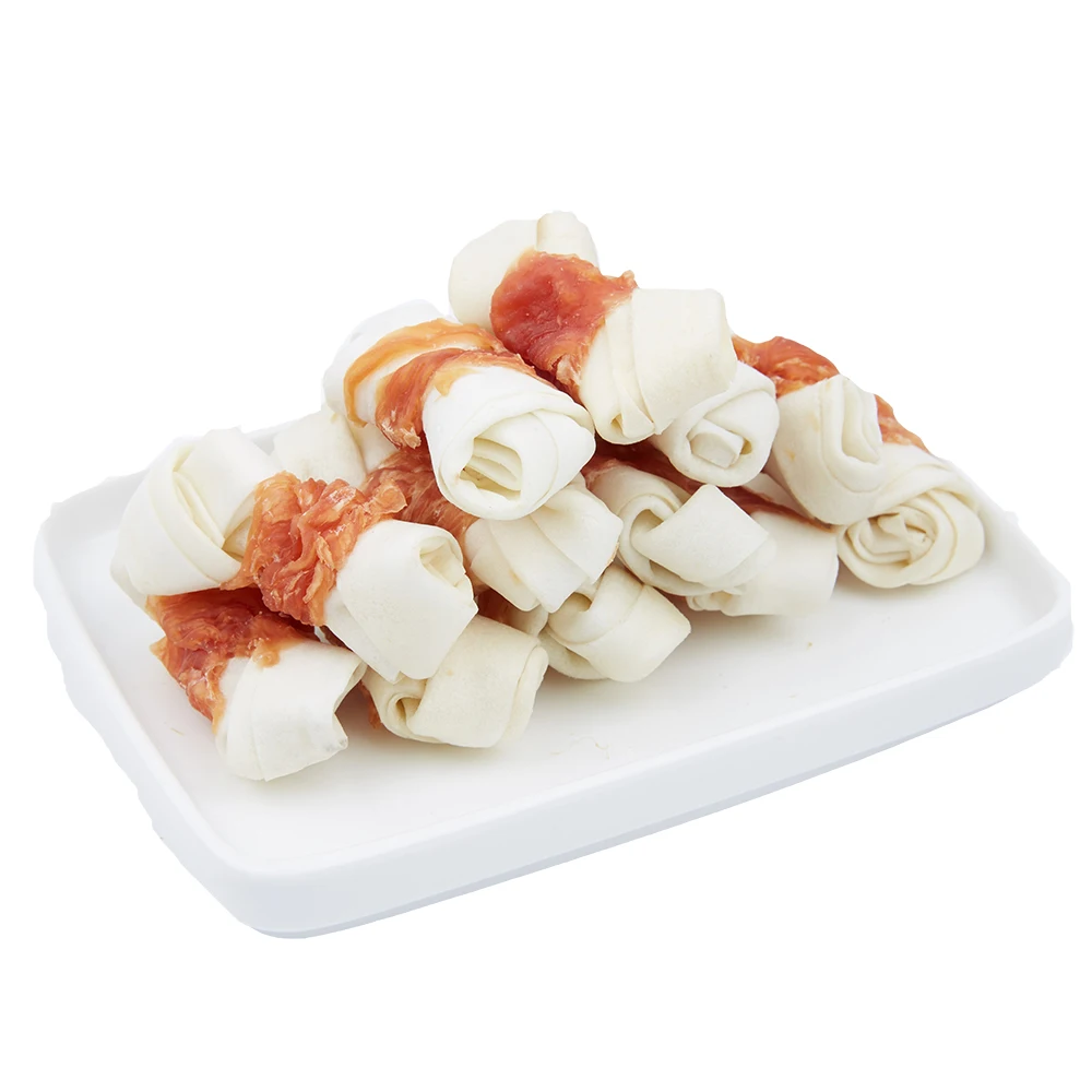 rawhide knot bone wrap chicken meat dog food pet snacks