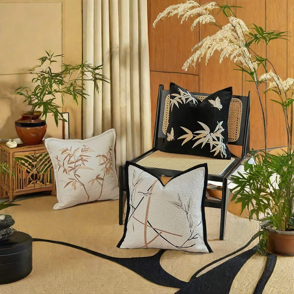 Home Decor Fine Thread Flower jacquard Pillowcase Embroidery Throw Pillow Covers 18x18 Cushion Cover