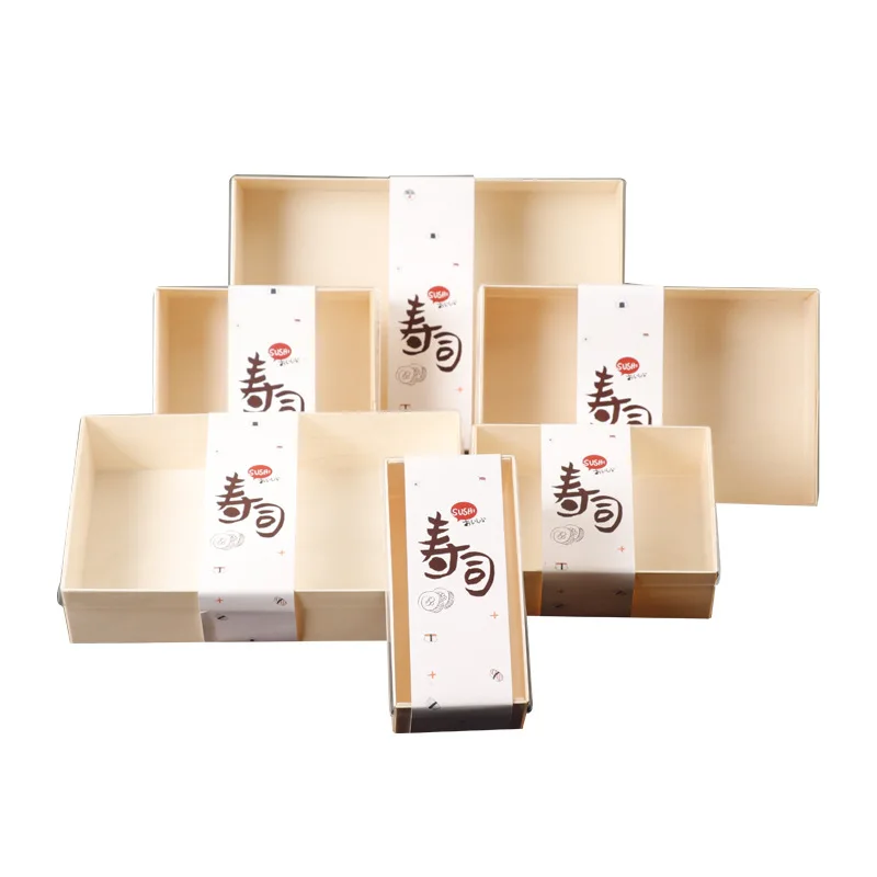 ESTICK Poplar Disposable Wood Sushi Box Container Salad Food Trays with PET Clear Lid Sandwich Dessert Cake Craft Wood Box