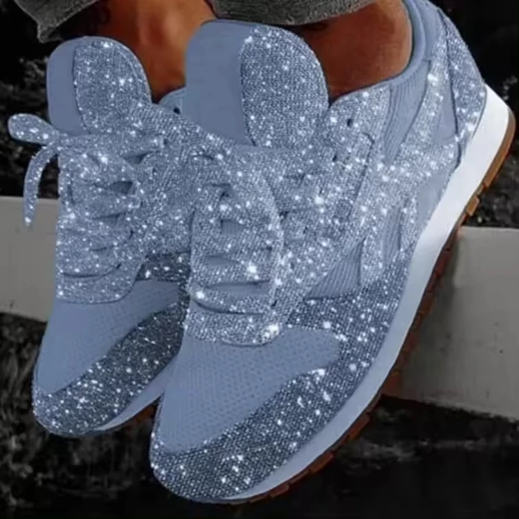 Summer Women Shining Sneakers New Casual Flat Ladies Vulcanized Shoes Breathable Lace Up Sneakers Outdoor Sport Shoes