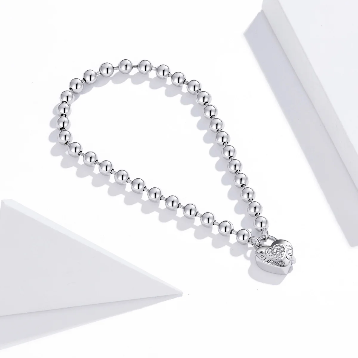 SHIERO White Gold Plated Silver Beads Pave Bracelet Jewelry 925 Sterling Silver Zircon Heart Knot Bracelet for Women
