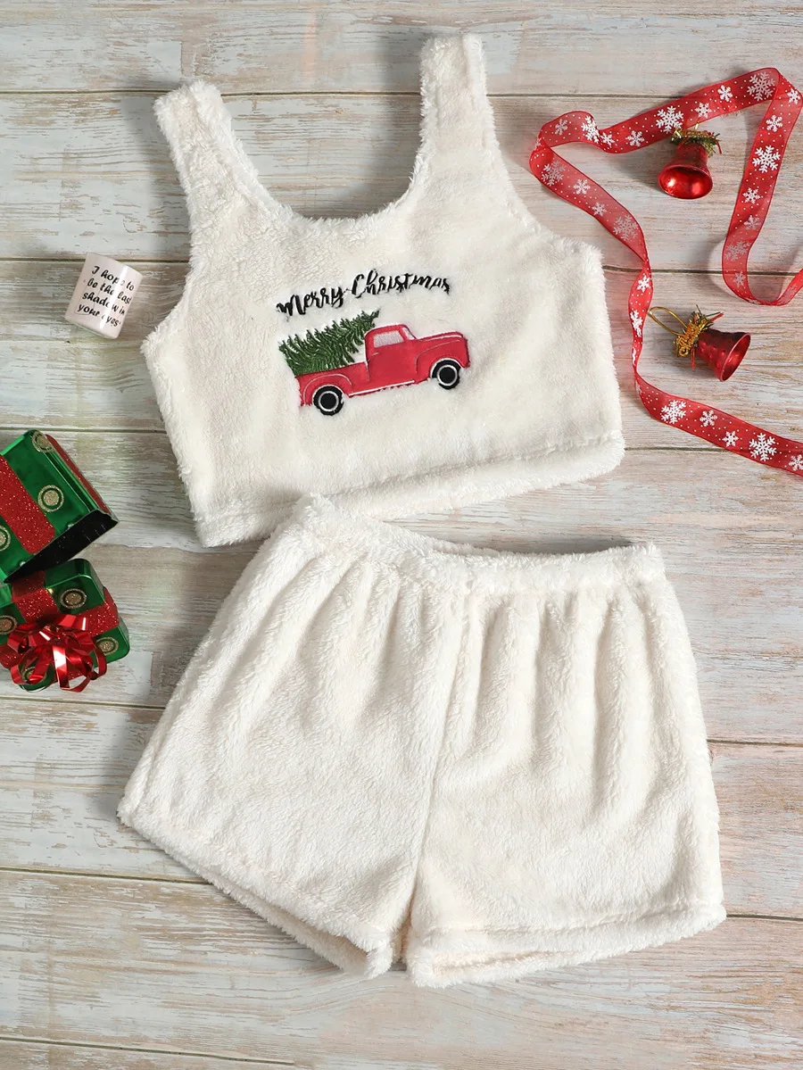 High Quality  Christmas Pajamas Top And Pants Sets Women Pajamas Suit Polyester Winter Xmas Gift Sleepwear