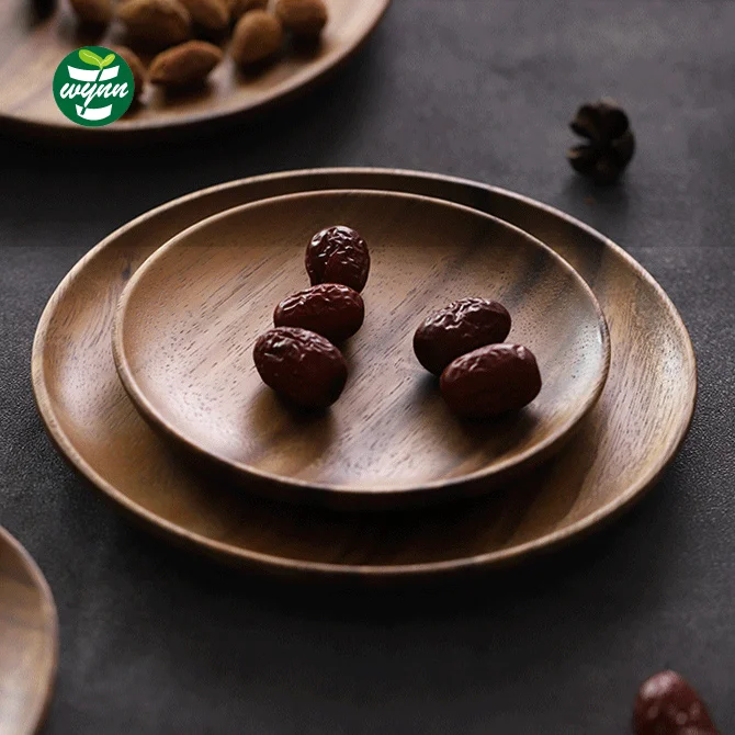 Деревянная круглая форма 5 разделенных бамбуковых фруктов суши сервировочный поднос из дерева акации