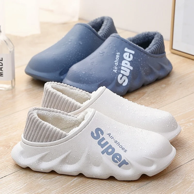 waterproof custom house fashion flame eva unisex winter indoor plush warm slipper for men women kids home