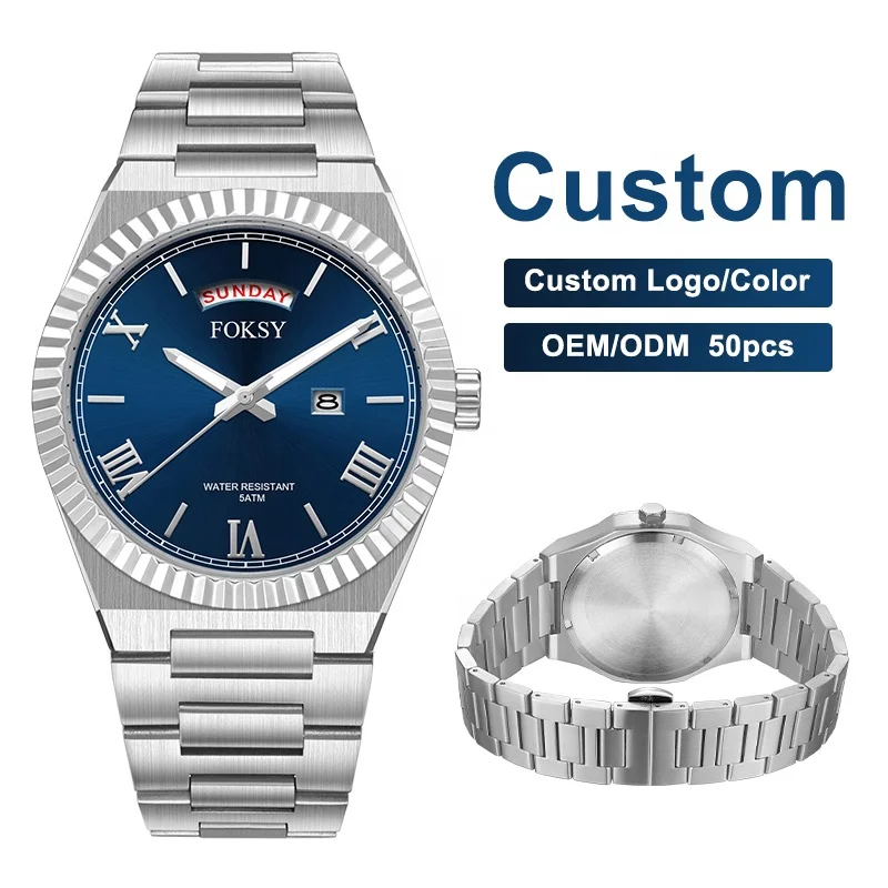 High Quality Stainless Steel Classic Bling Private Label OEM Custom Logo Luxury Hand Wristwatch Quartz Fashion Watch For Men