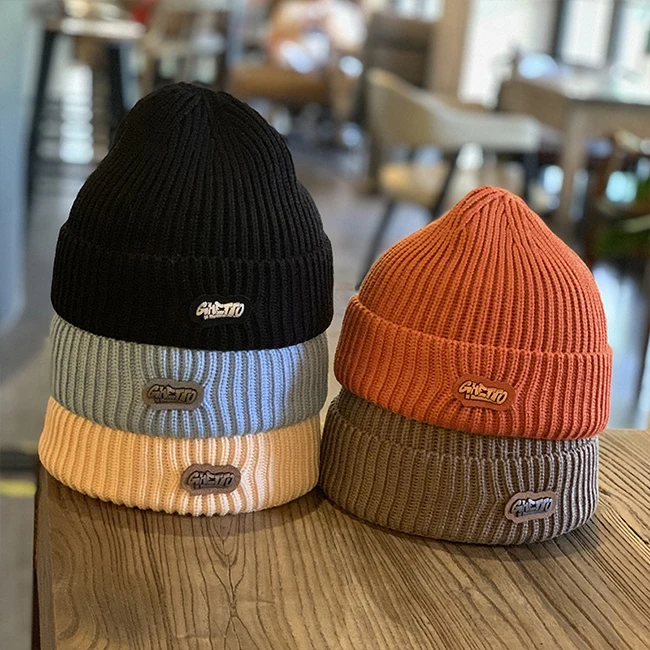 Custom Beanie Hat Wholesale Custom 100% Acrylic Knitted Fashion Short Fisherman Beanie Winter Hat