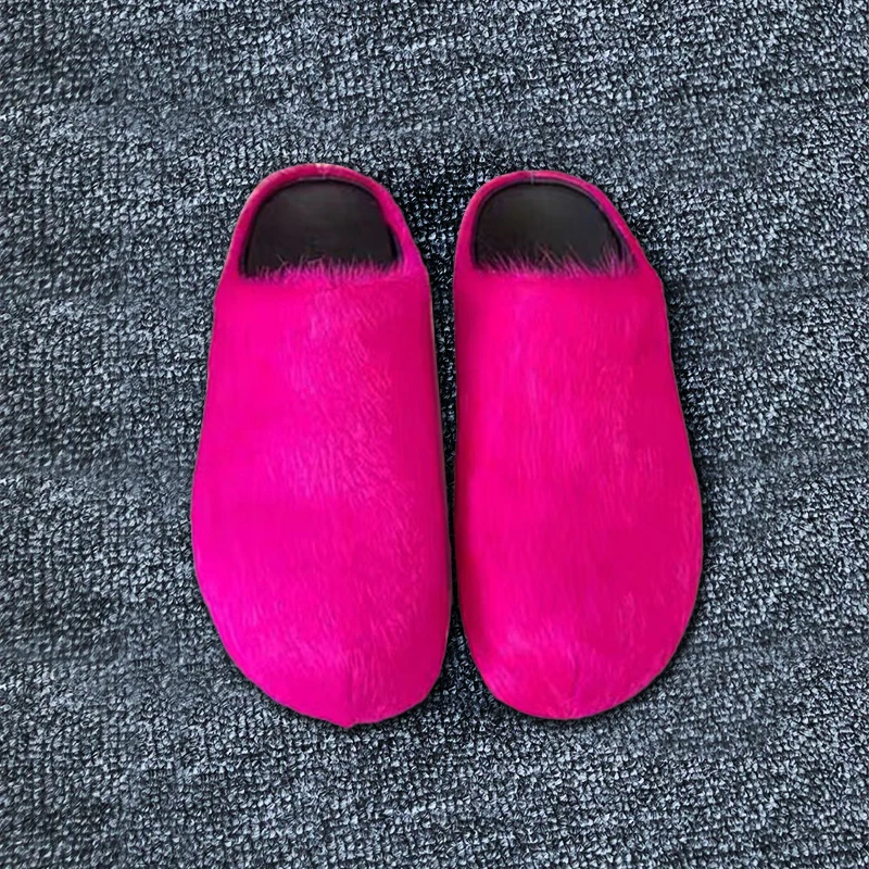 Greatslides Horse Hair Fur Slippers Trendy Lady Sandal 2024,Wholesale Custom House Slippers Sandals For Ladies