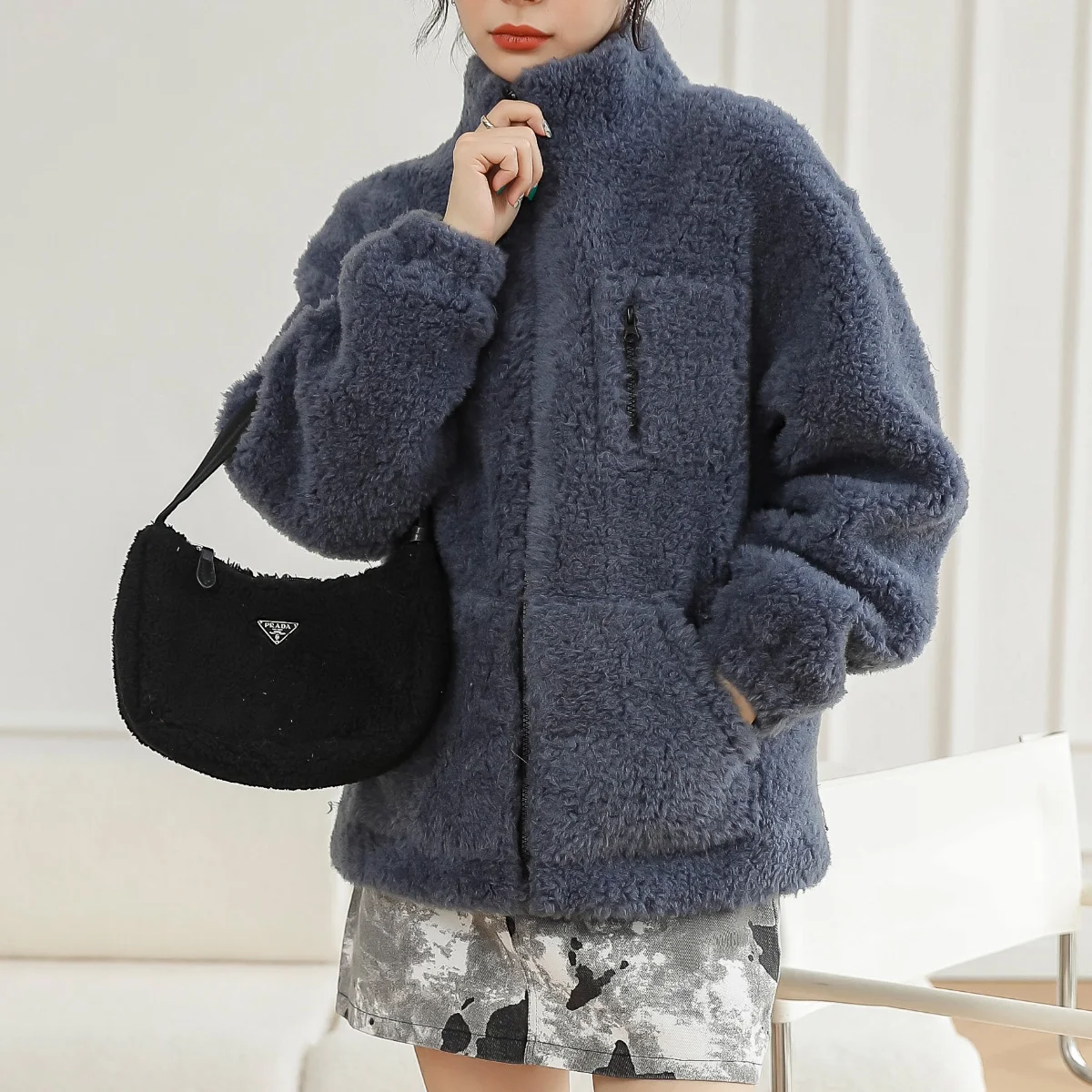 Winter Puffer Fur Wool Slim Sleeve Jacket Coat Fox Faux Fur Coats